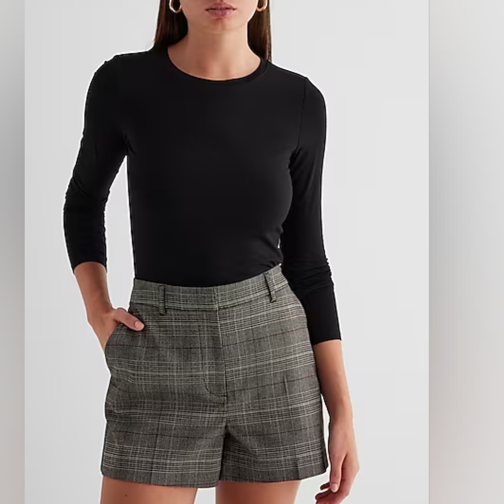 EXPRESS: High Waisted Editor Plaid Shorts